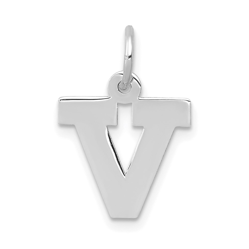 14k White Gold, Amanda Collection, Block Style Initial V Pendant