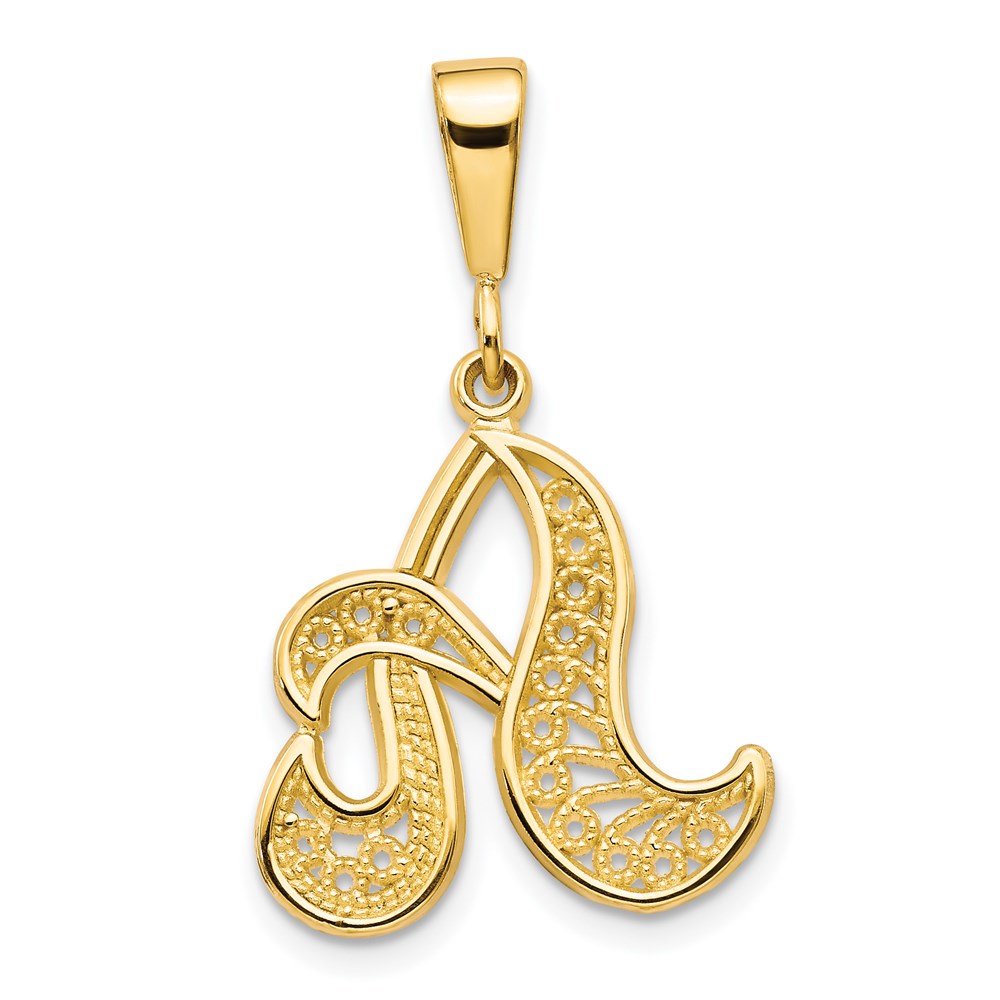 14k Yellow Gold, Maci Collection, LG Filigree Script Initial A Pendant