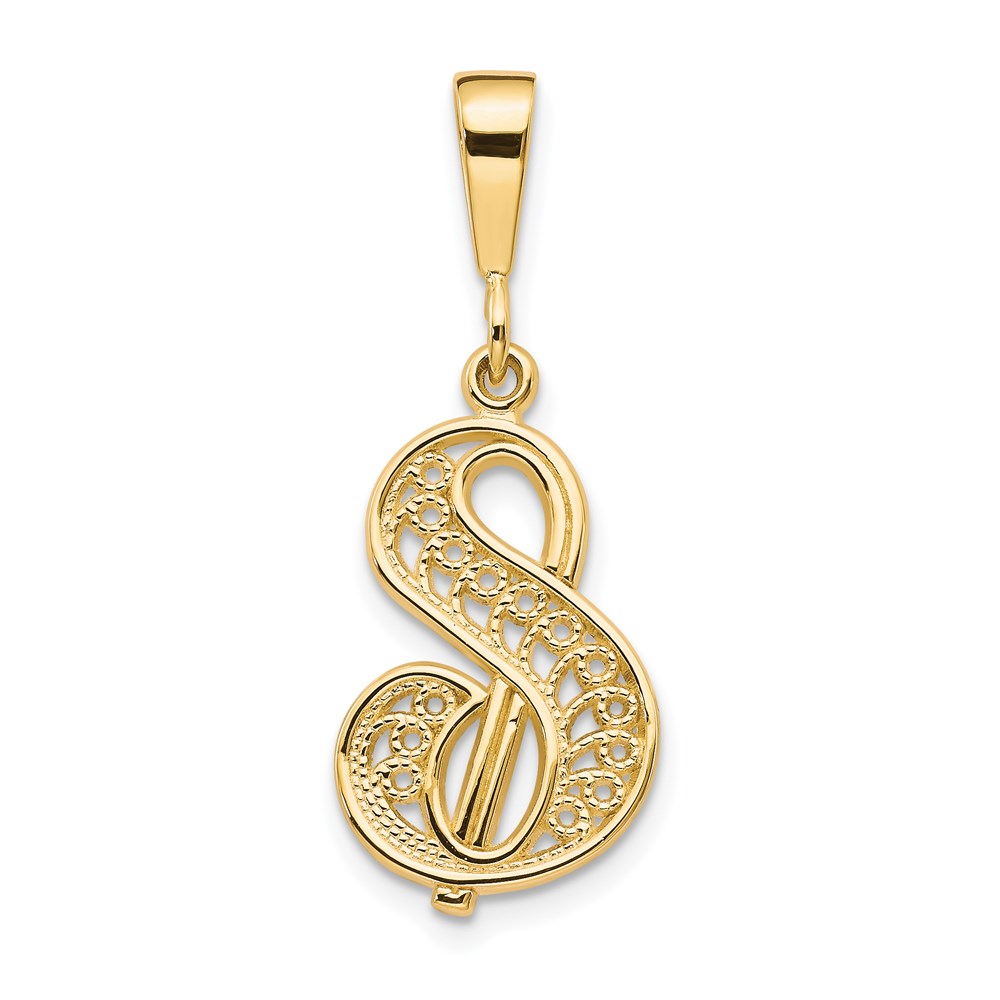 14k Yellow Gold, Maci Collection, LG Filigree Script Initial Pendant