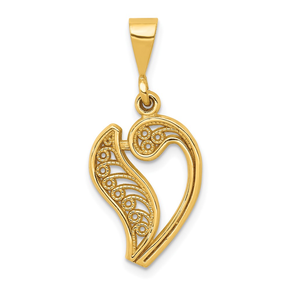 14k Yellow Gold, Maci Collection, LG Filigree Script Initial V Pendant
