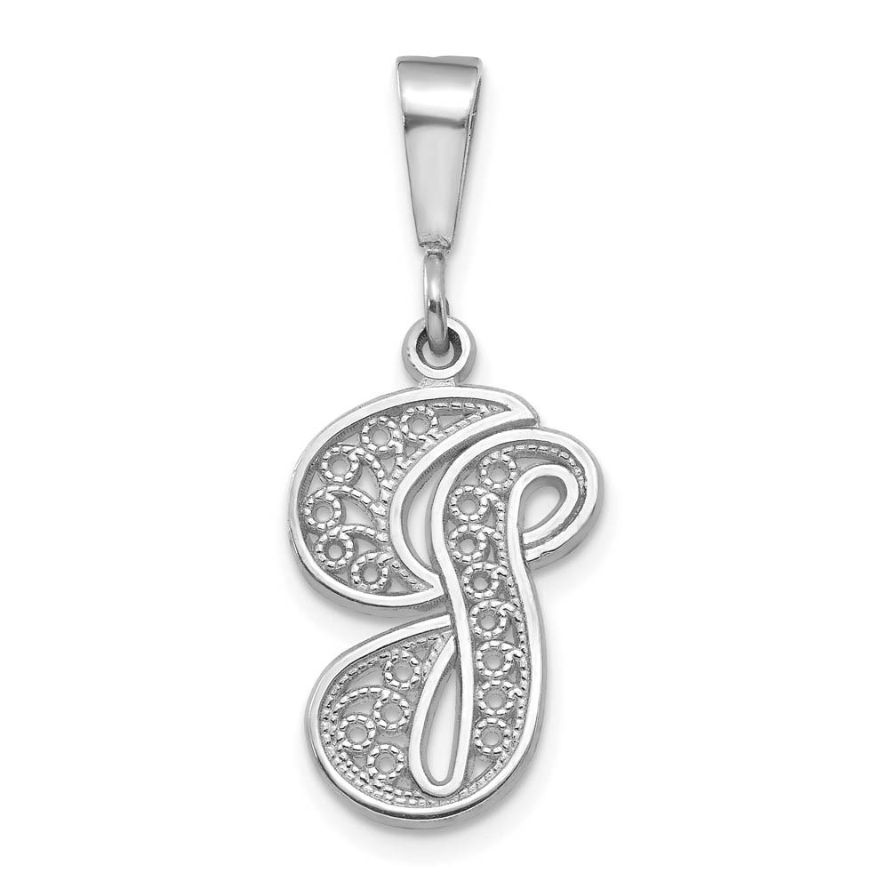 14k White Gold, Maci Collection, Filigree Script Initial G Pendant