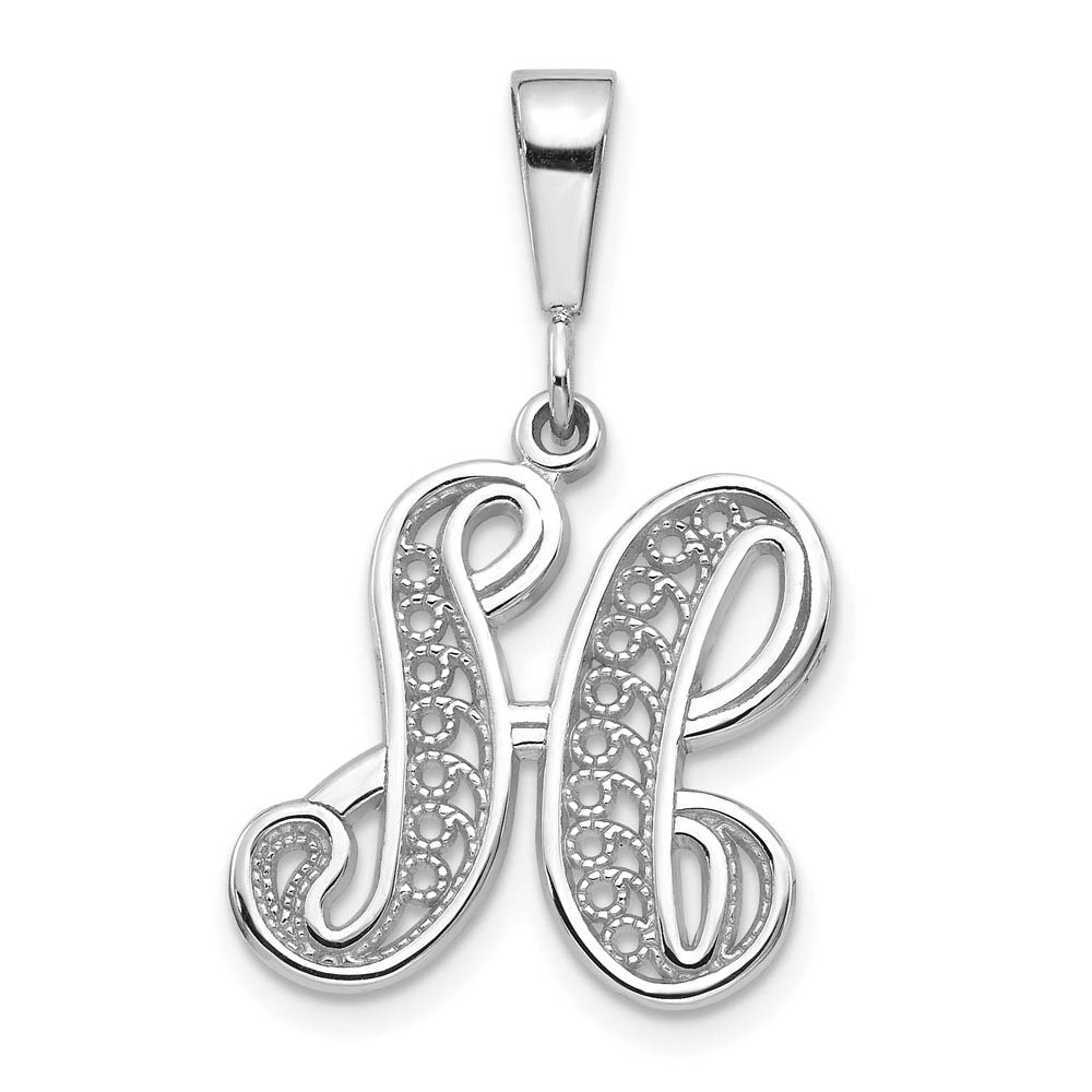 14k White Gold, Maci Collection, Filigree Script Initial H Pendant