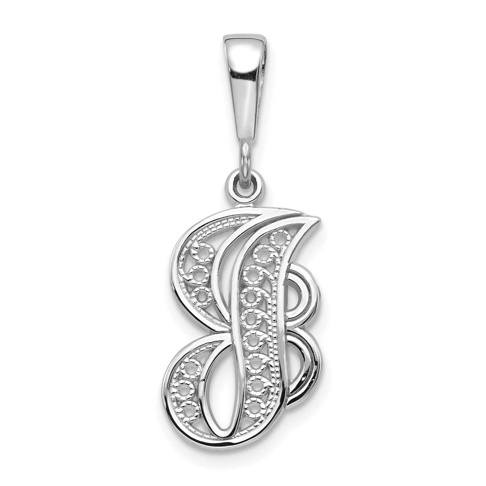 14k White Gold, Maci Collection, Filigree Script Initial J Pendant