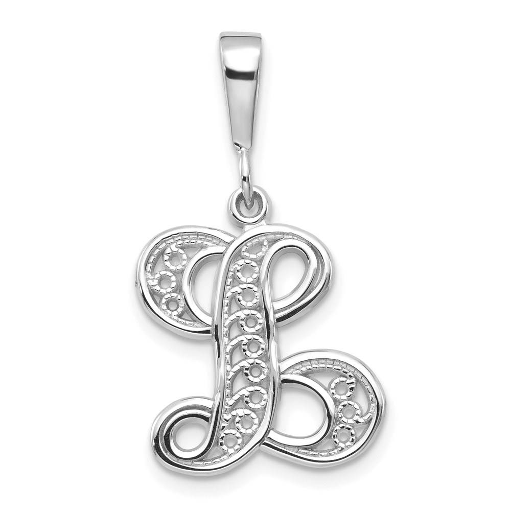 14k White Gold, Maci Collection, Filigree Script Initial Pendant