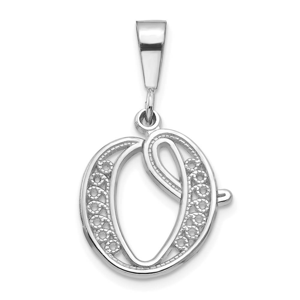14k White Gold, Maci Collection, Filigree Script Initial O Pendant