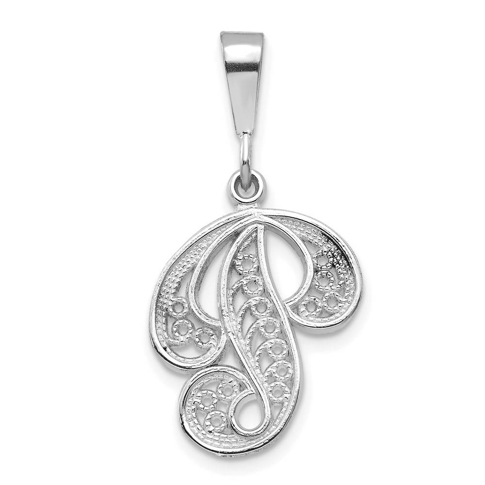 14k White Gold, Maci Collection, Filigree Script Initial P Pendant