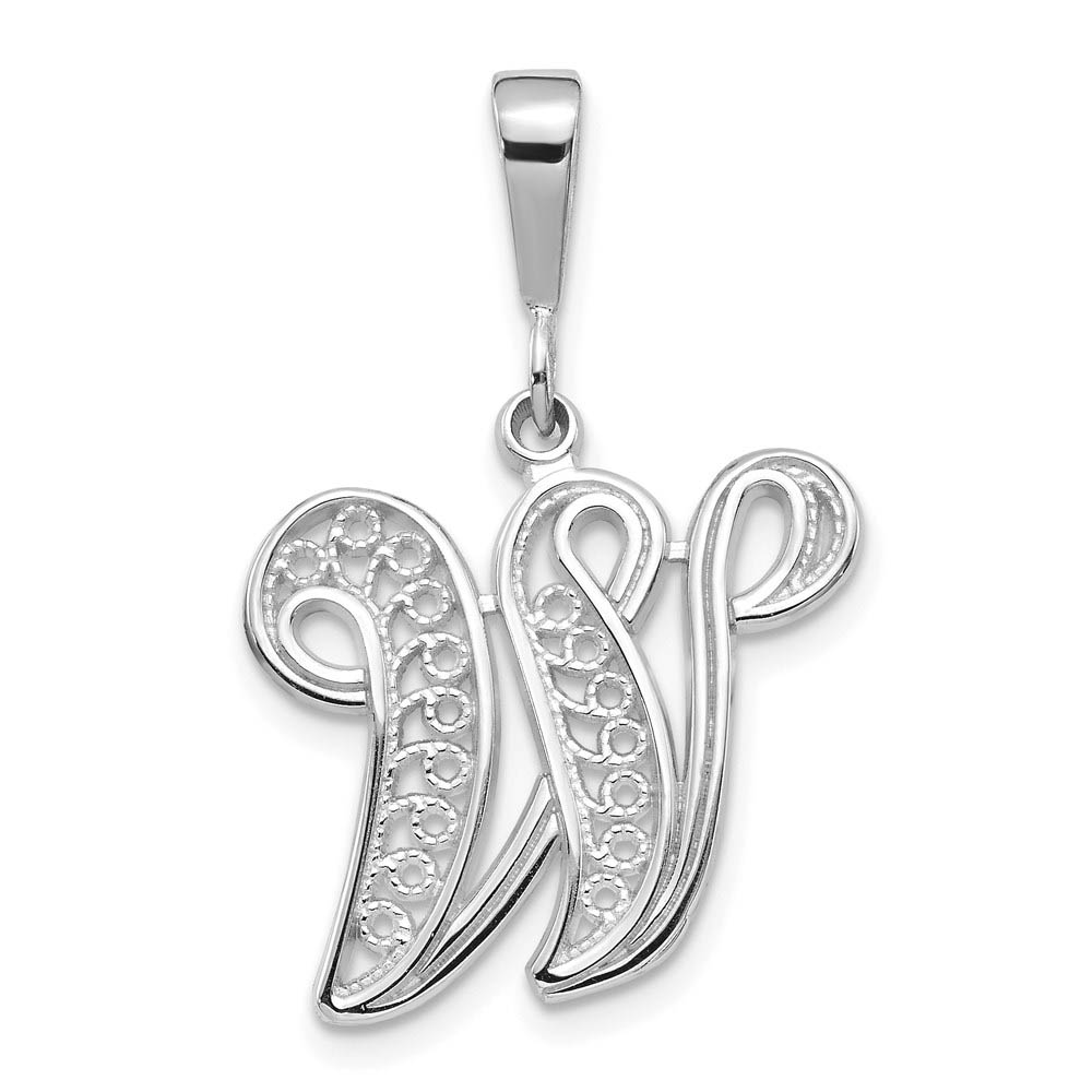 14k White Gold, Maci Collection, Filigree Script Initial W Pendant