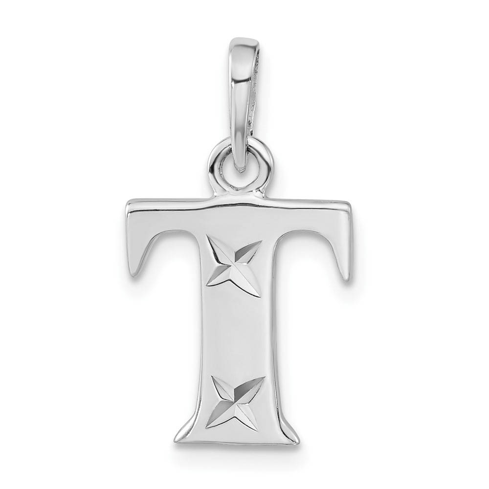Sterling Silver, Sabrina Collection, D/C Block Initial  T Pendant