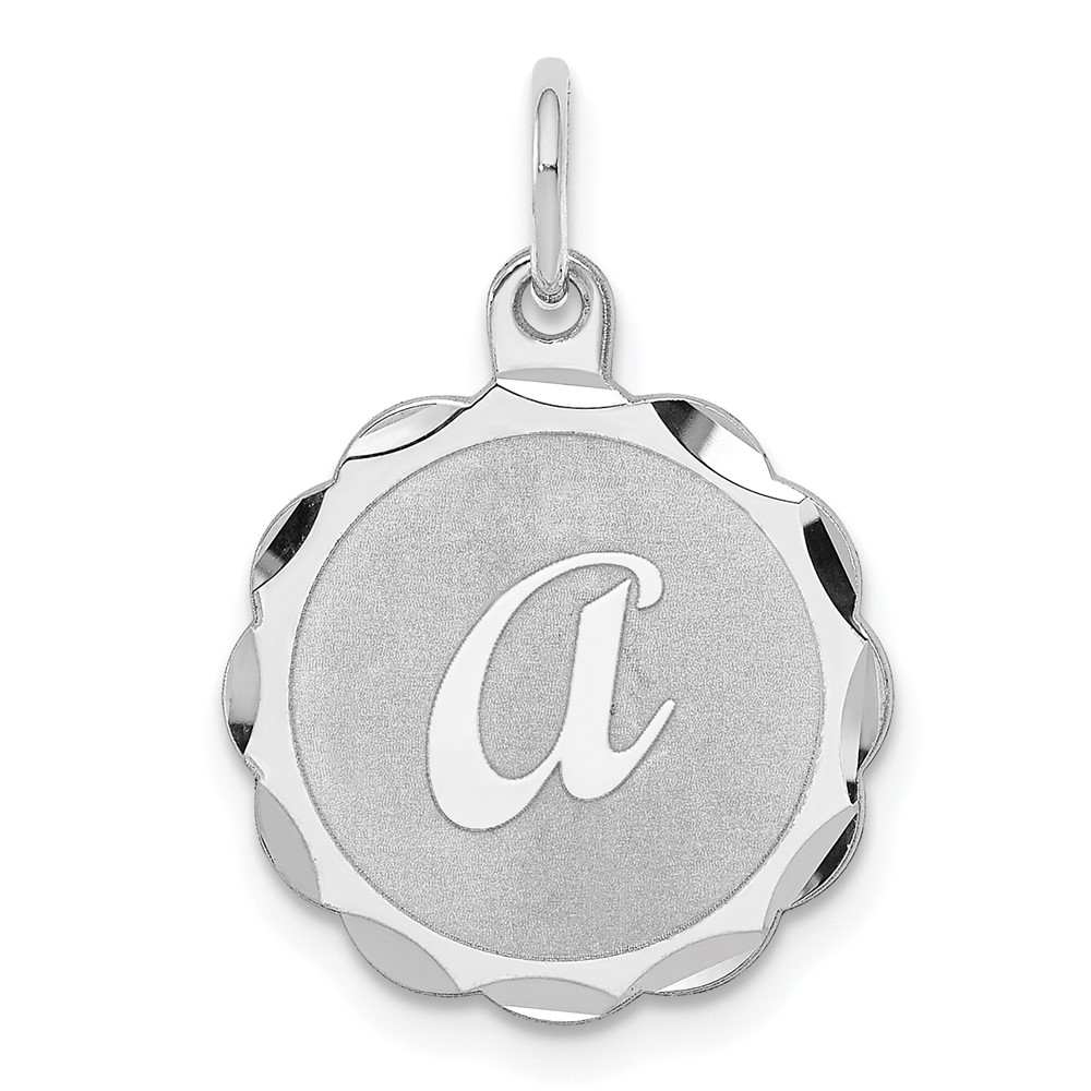 Sterling Silver, Sarah Collection 15mm Brocaded Disc Initial A Pendant