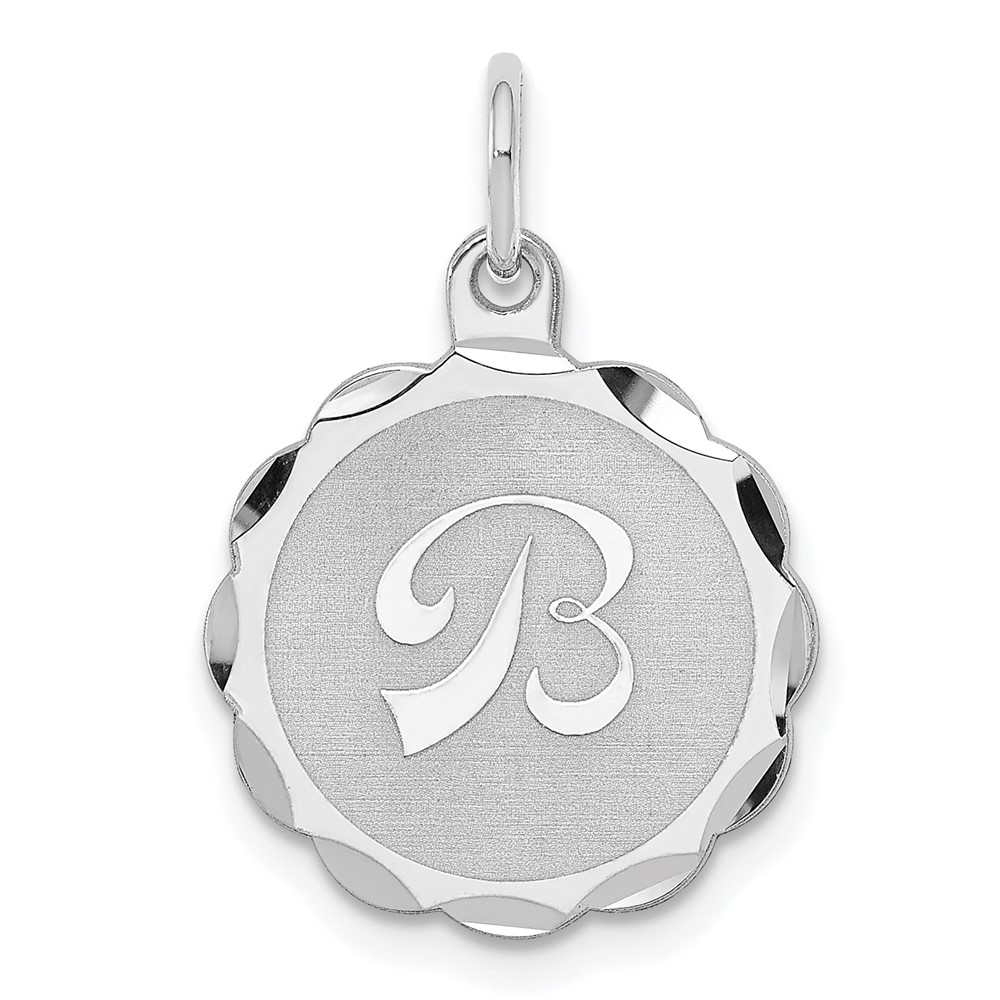 Sterling Silver, Sarah Collection 15mm Brocaded Disc Initial B Pendant