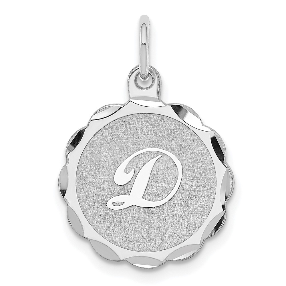 Sterling Silver, Sarah Collection 15mm Brocaded Disc Initial D Pendant