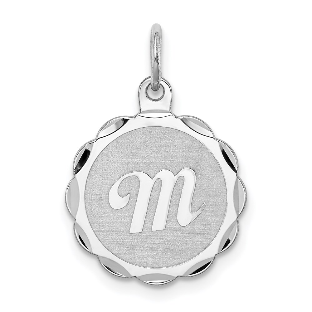 Sterling Silver, Sarah Collection 15mm Brocaded Disc Initial Pendant
