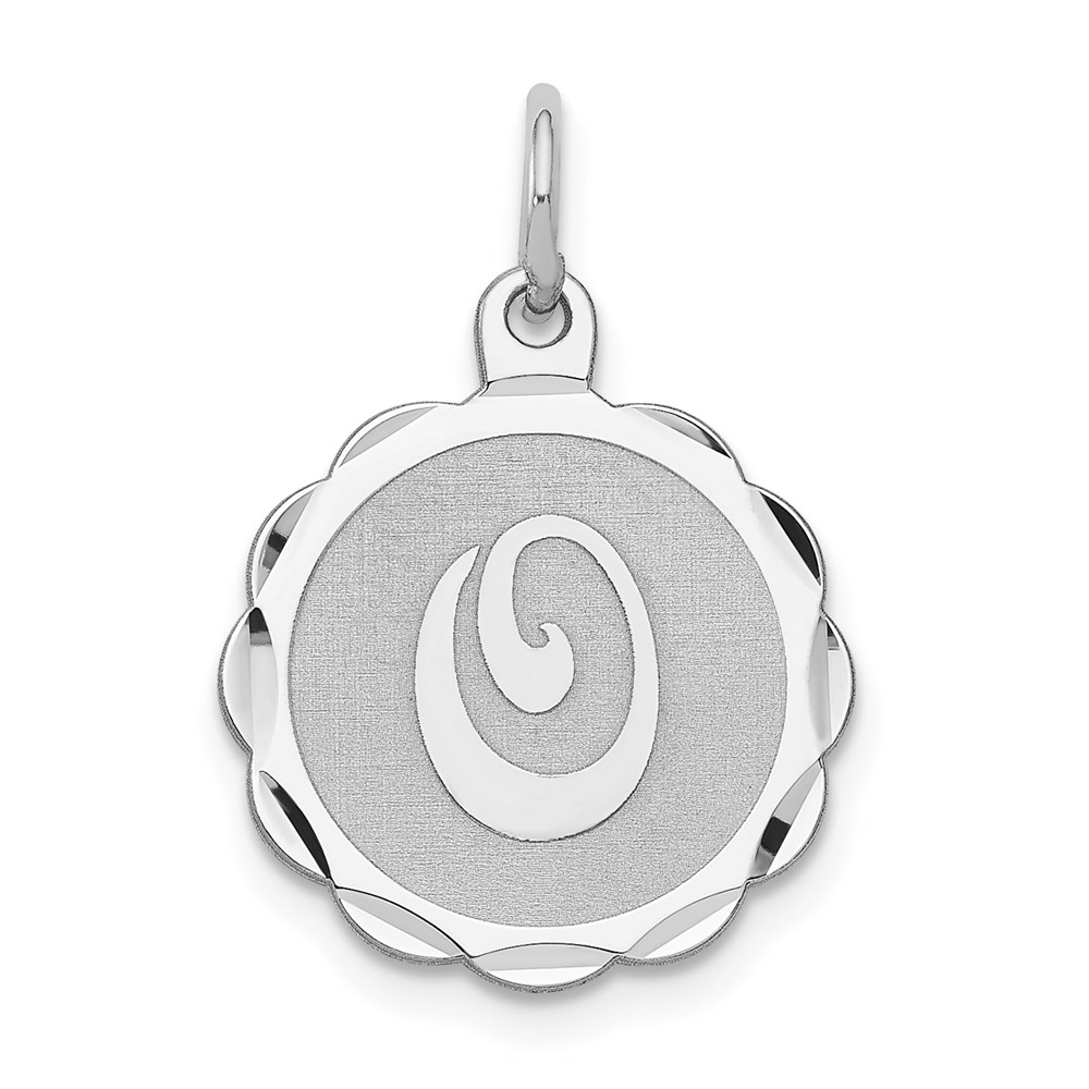 Sterling Silver, Sarah Collection 15mm Brocaded Disc Initial O Pendant