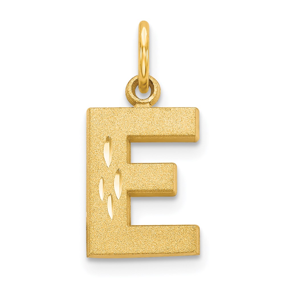14k Yellow Gold, Julia Collection, Satin Block Initial E Pendant