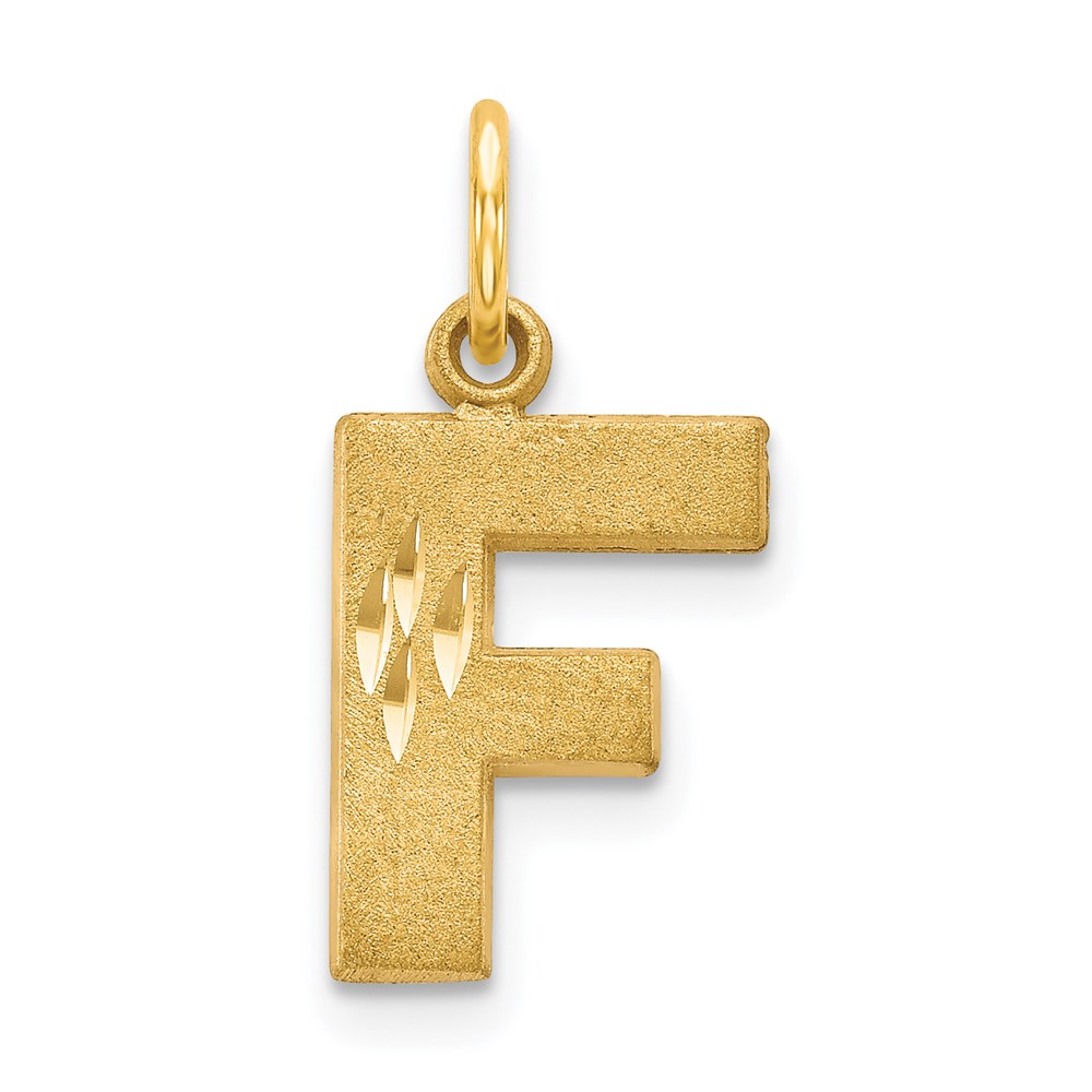 14k Yellow Gold, Julia Collection, Satin Block Initial F Pendant