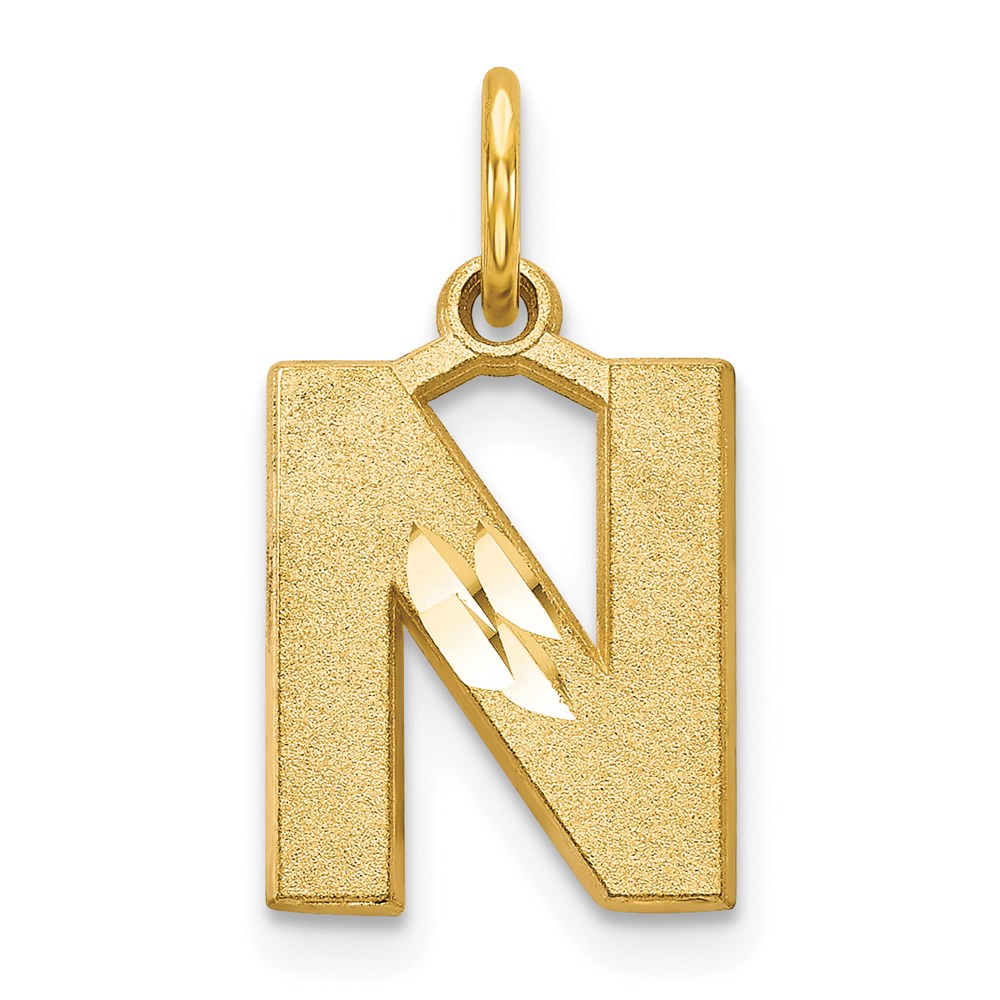 14k Yellow Gold, Julia Collection, Satin Block Initial N Pendant