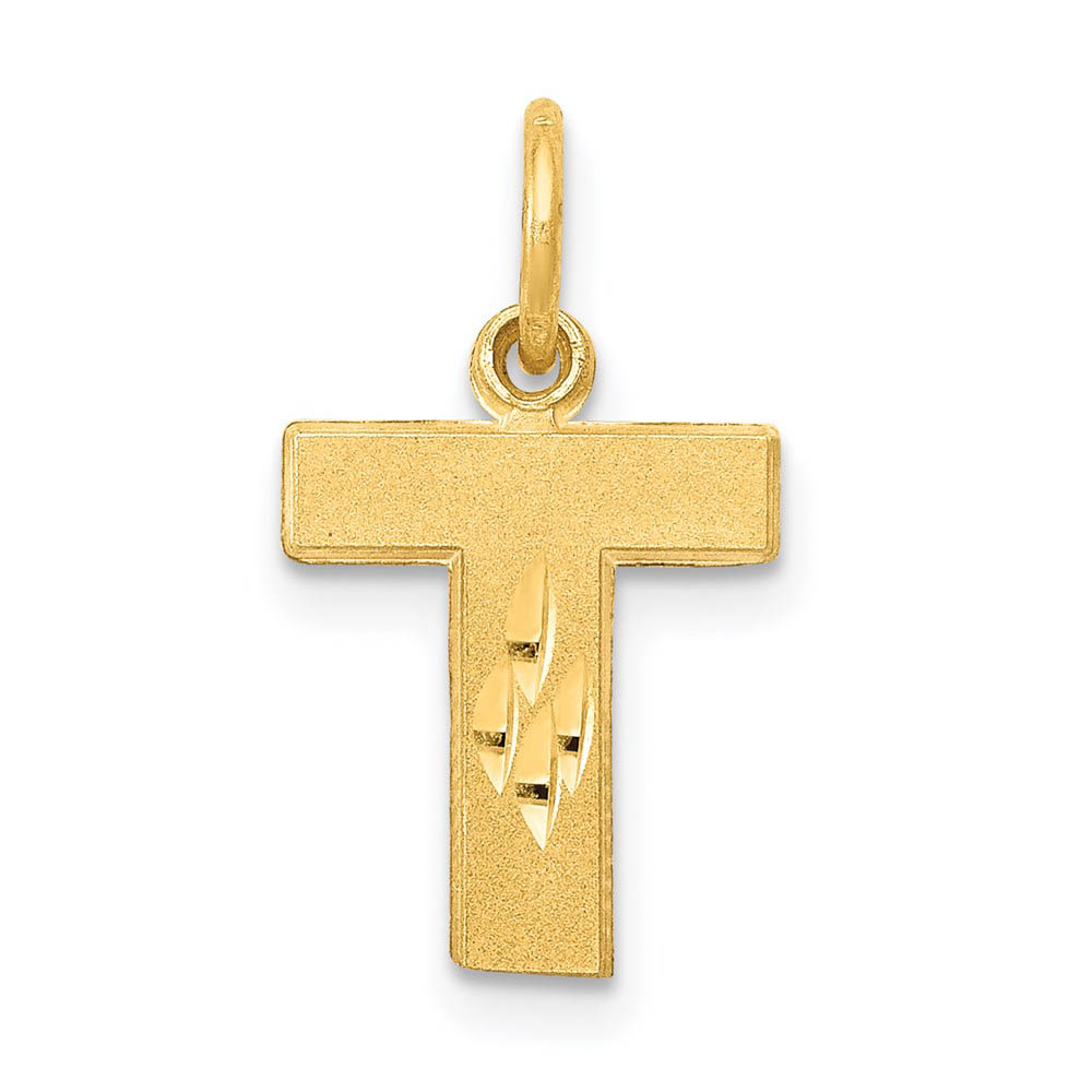 14k Yellow Gold, Julia Collection, Satin Block Initial T Pendant