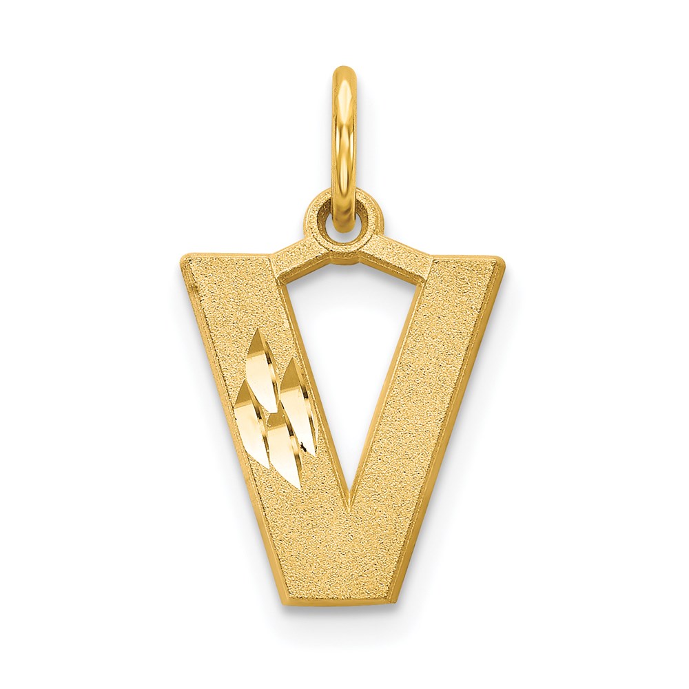 14k Yellow Gold, Julia Collection, Satin Block Initial V Pendant