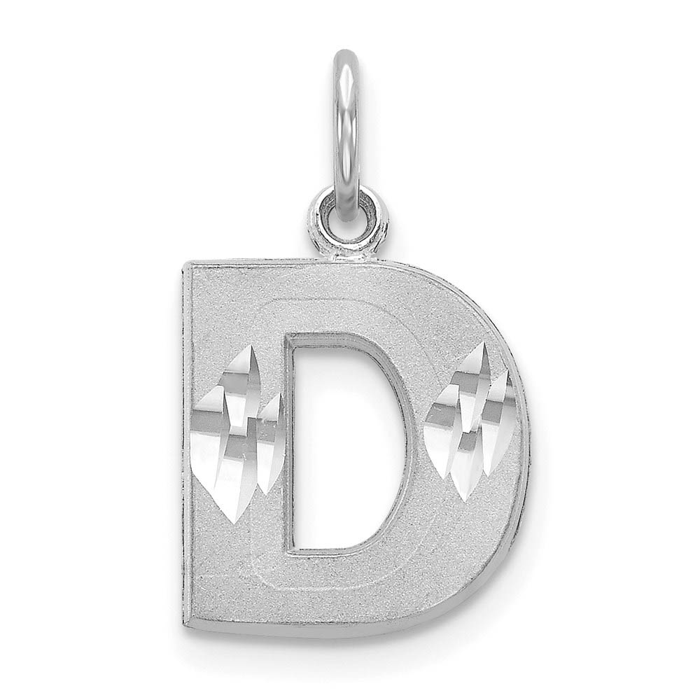 14k White Gold, Julia Collection, Satin Block Initial D Pendant