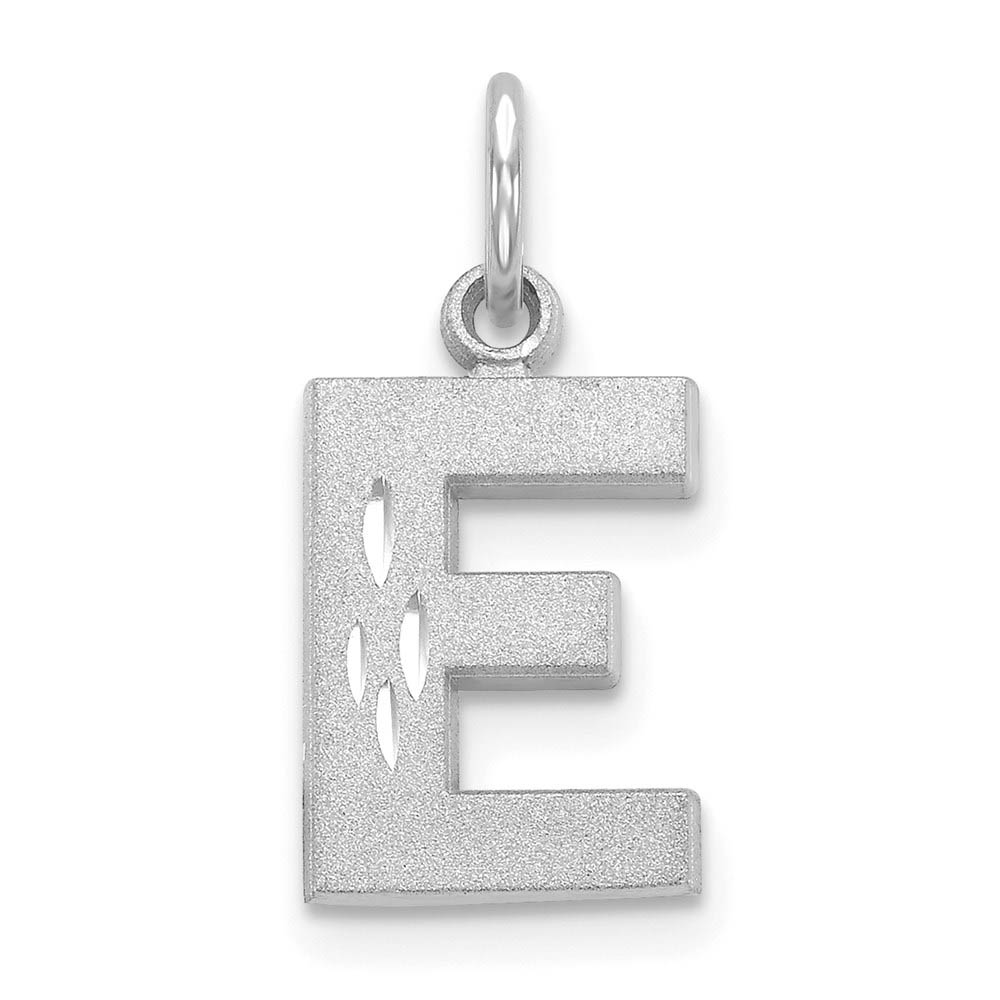 14k White Gold, Julia Collection, Satin Block Initial E Pendant