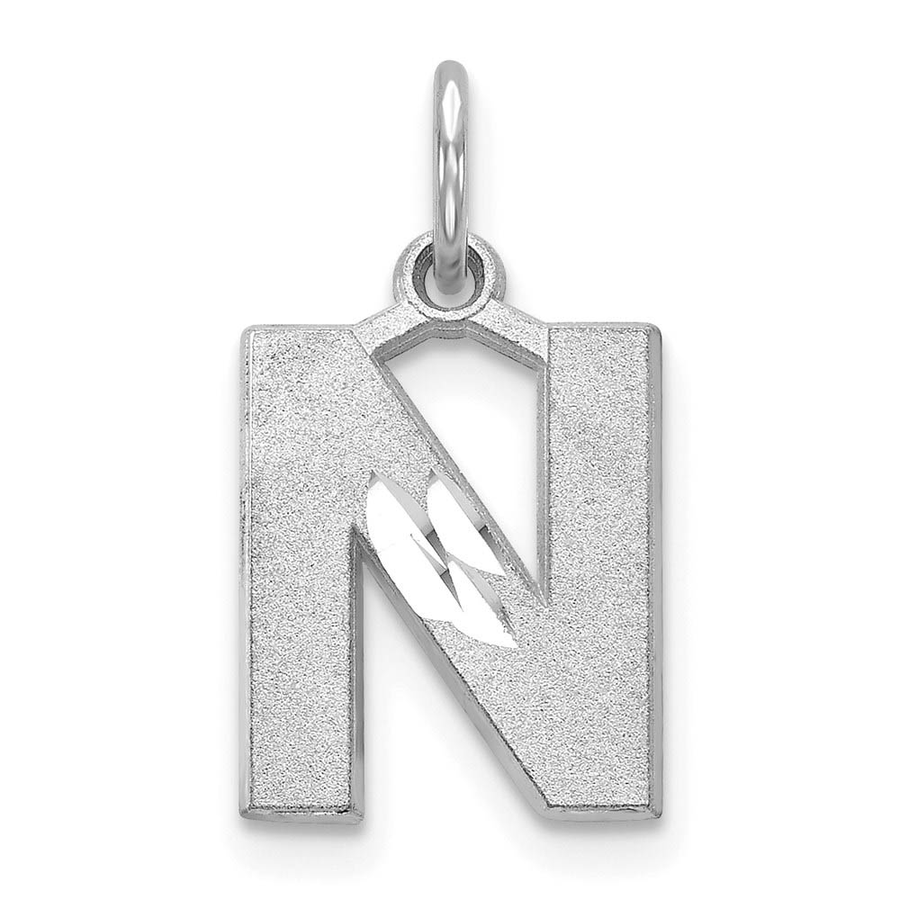 14k White Gold, Julia Collection, Satin Block Initial N Pendant