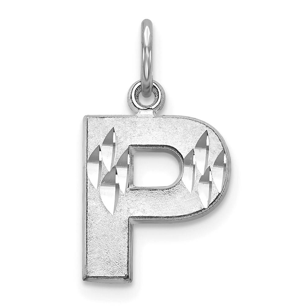 14k White Gold, Julia Collection, Satin Block Initial P Pendant