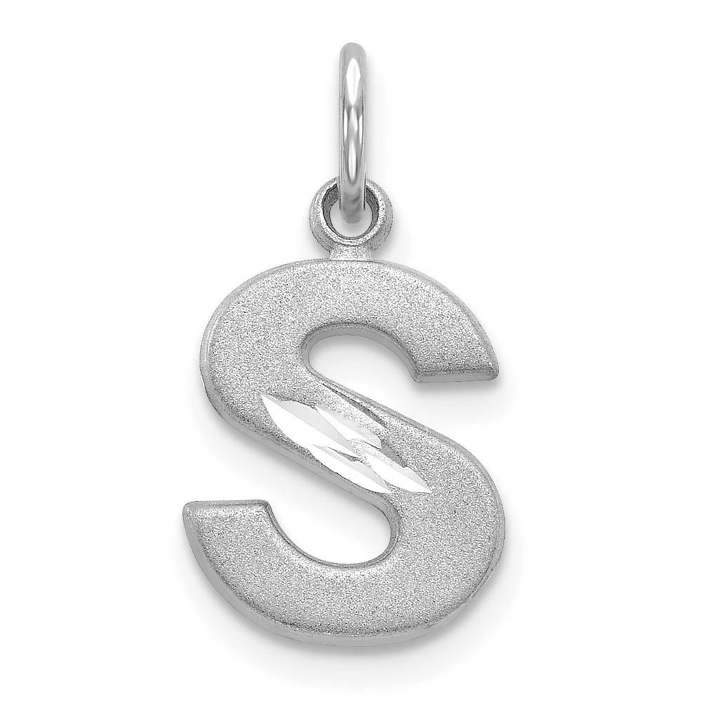 14k White Gold, Julia Collection, Small Satin Block Initial Pendant
