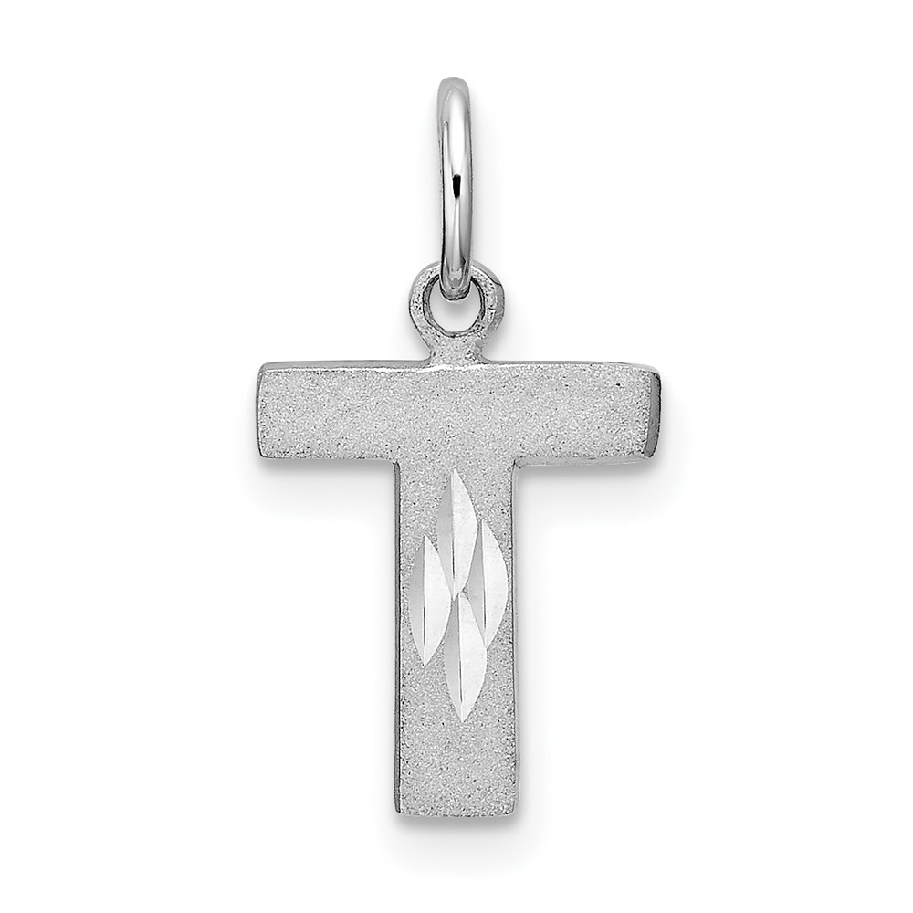 14k White Gold, Julia Collection, Satin Block Initial T Pendant