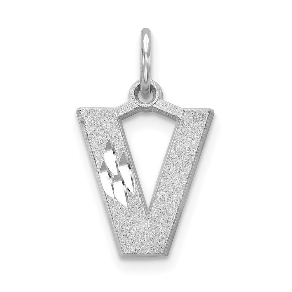 14k White Gold, Julia Collection, Satin Block Initial V Pendant