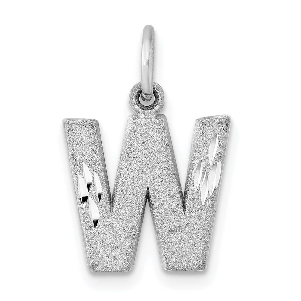 14k White Gold, Julia Collection, Satin Block Initial W Pendant