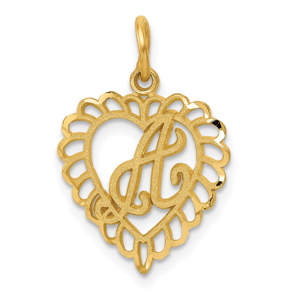 14k Yellow Gold, Grace Collection, Satin Heart Initial A Pendant, 15mm