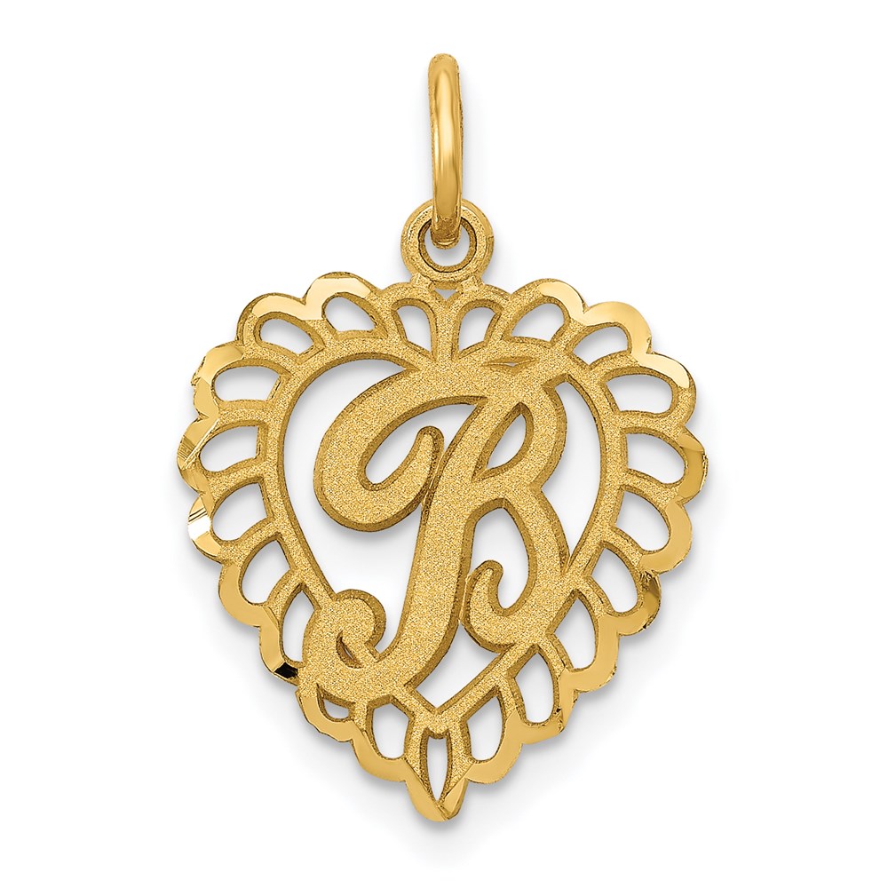 14k Yellow Gold, Grace Collection, Satin Heart Initial B Pendant, 15mm