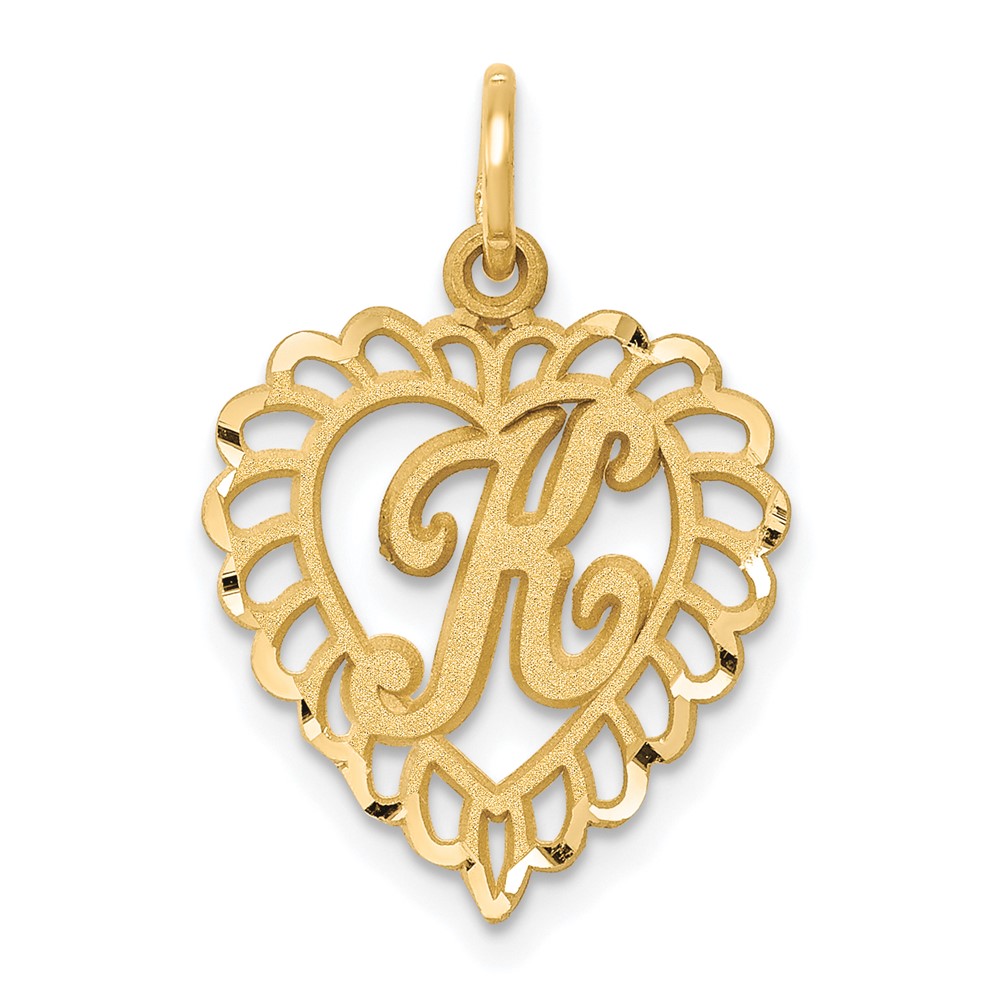 14k Yellow Gold, Grace Collection, Satin Heart Initial K Pendant, 15mm