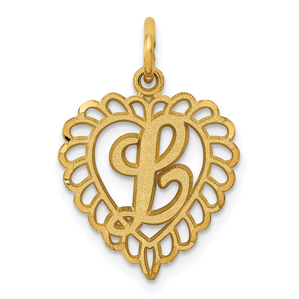 14k Yellow Gold, Grace Collection, Satin Heart Initial Pendant, 15mm
