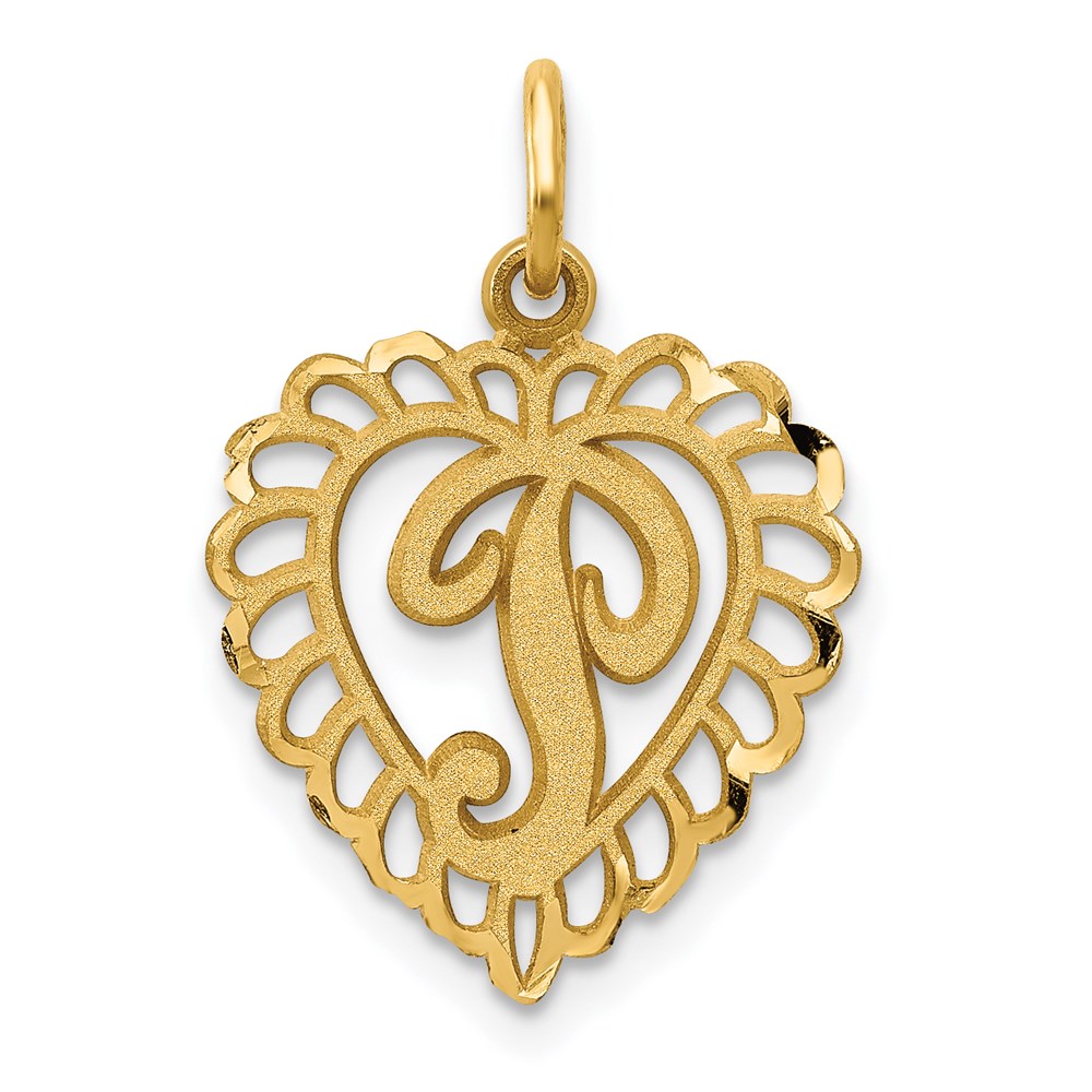 14k Yellow Gold, Grace Collection, Satin Heart Initial P Pendant, 15mm