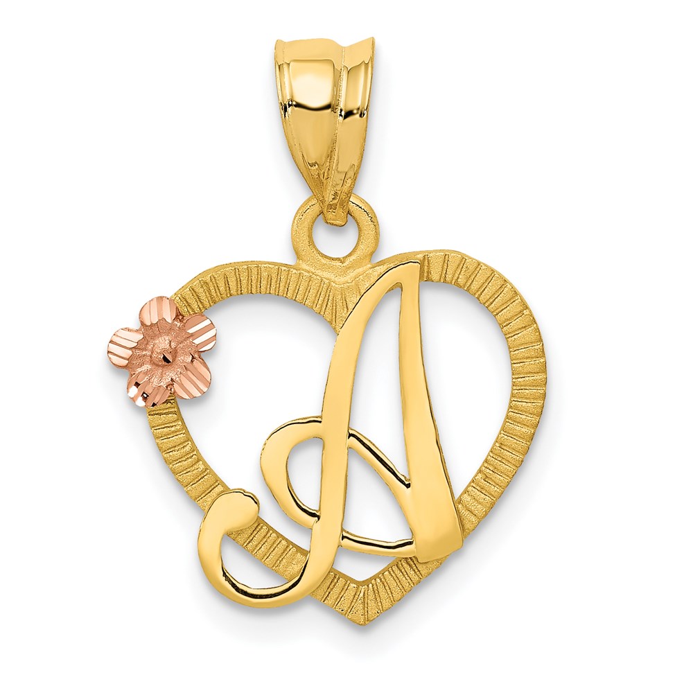 14k Two Tone Gold Grace Collection 15mm Heart Initial A Pendant