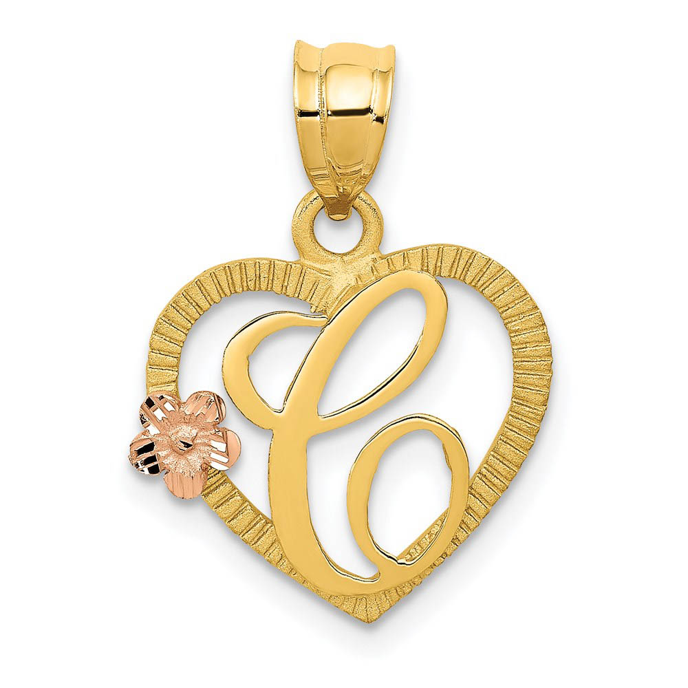 14k Two Tone Gold Grace Collection 15mm Heart Initial C Pendant
