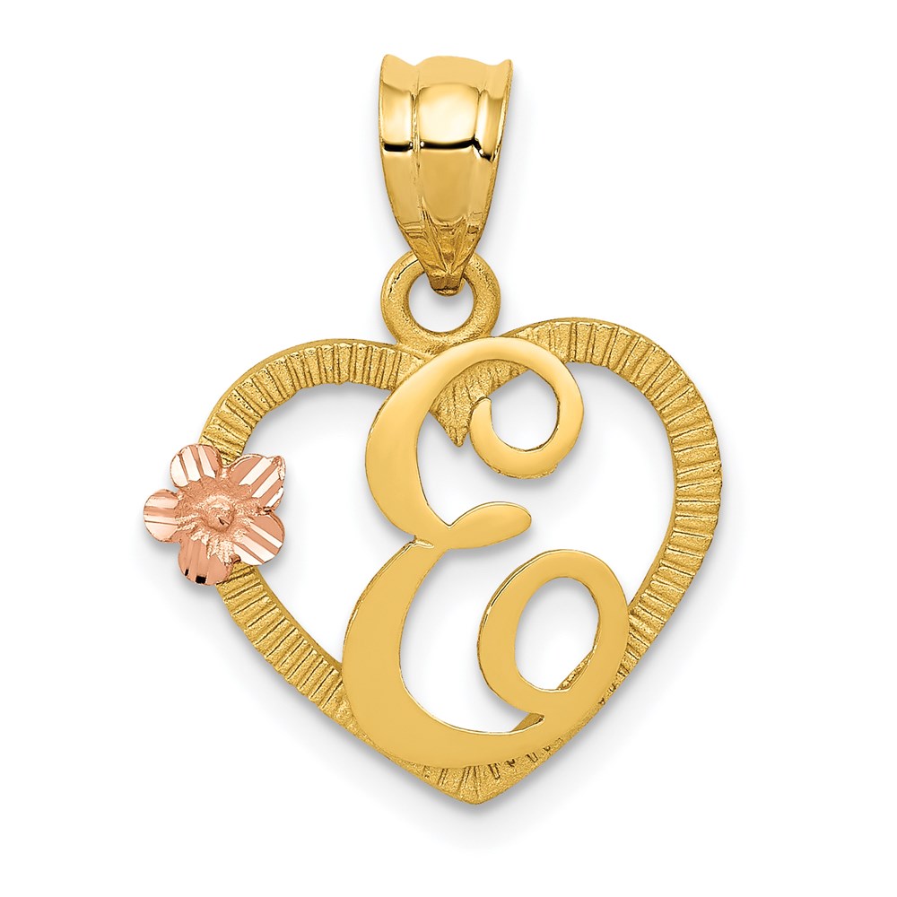 14k Two Tone Gold Grace Collection 15mm Heart Initial E Pendant