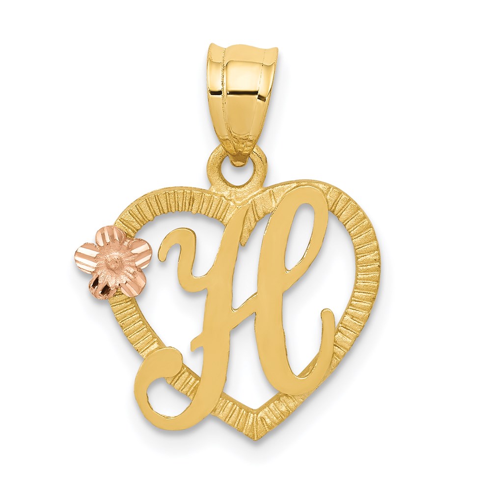 14k Two Tone Gold Grace Collection 15mm Heart Initial H Pendant