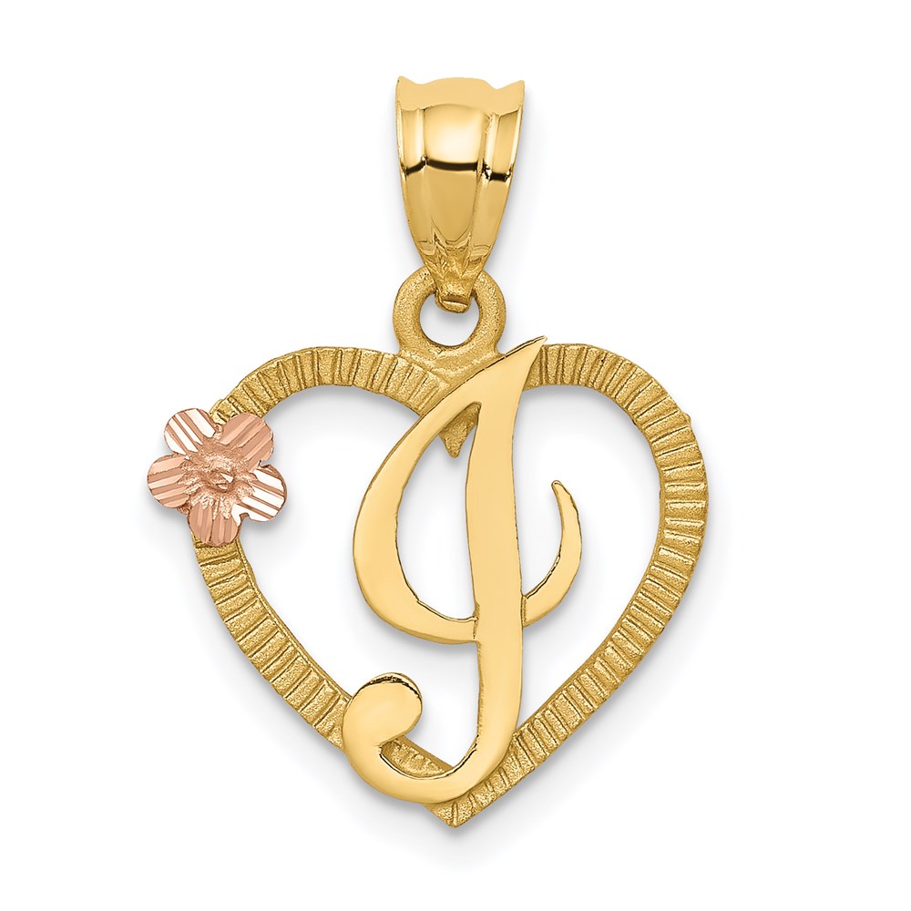 14k Two Tone Gold Grace Collection 15mm Heart Initial I Pendant