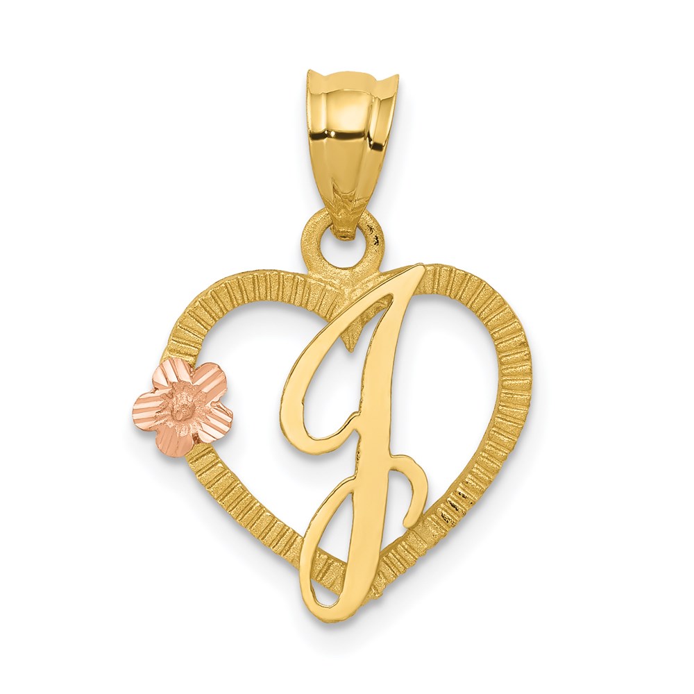 14k Two Tone Gold Grace Collection 15mm Heart Initial J Pendant