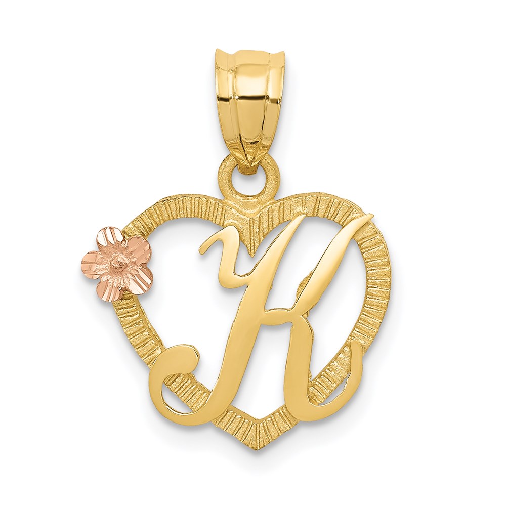 14k Two Tone Gold Grace Collection 15mm Heart Initial K Pendant