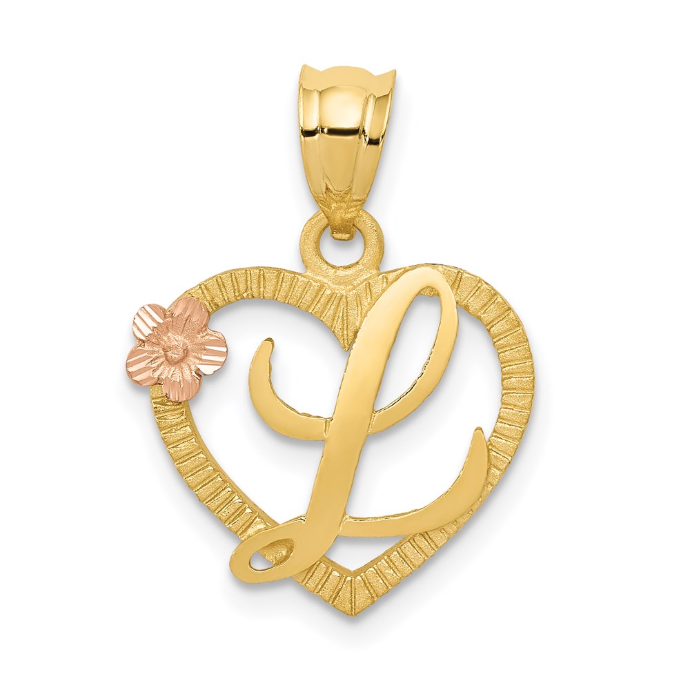 14k Two Tone Gold Grace Collection 15mm Heart Initial Pendant