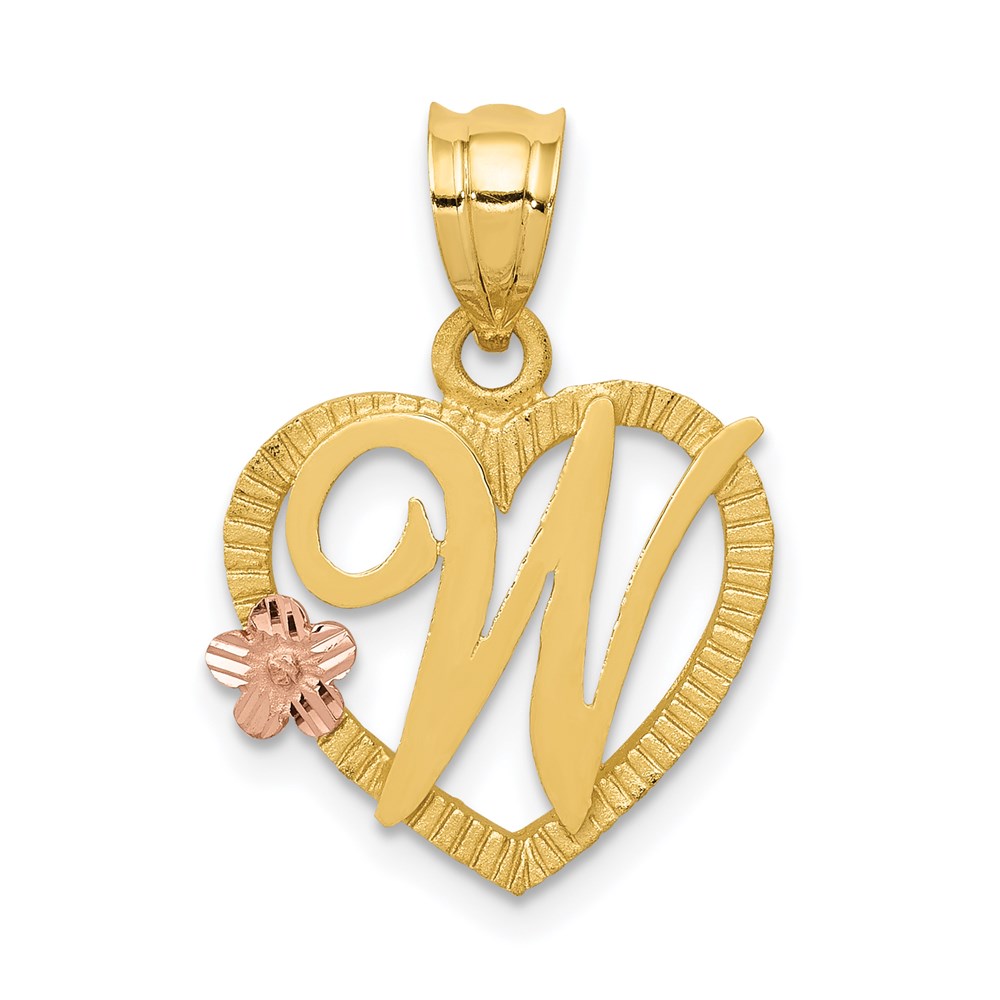 14k Two Tone Gold Grace Collection 15mm Heart Initial W Pendant