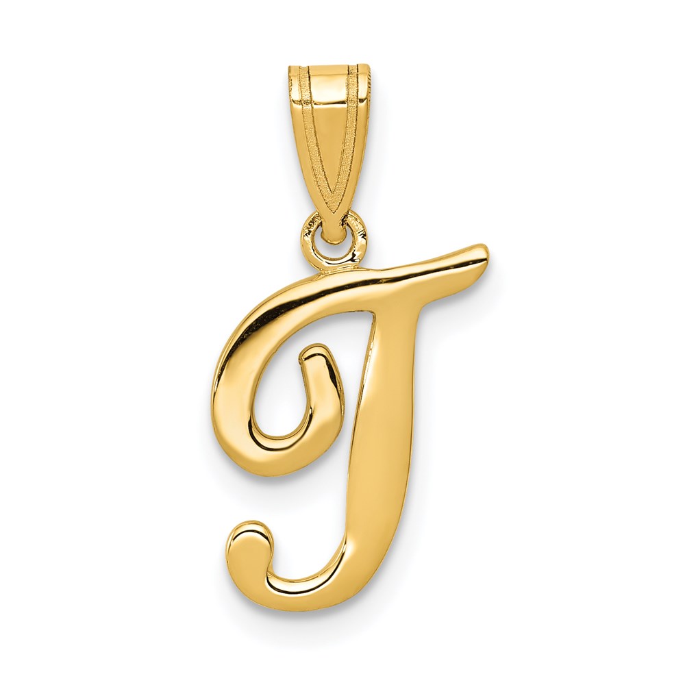 14k Yellow Gold, Mimi Collection, Script Initial T Pendant