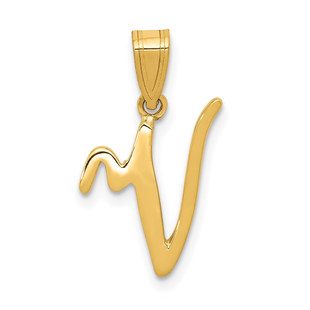 14k Yellow Gold, Mimi Collection, Script Initial V Pendant
