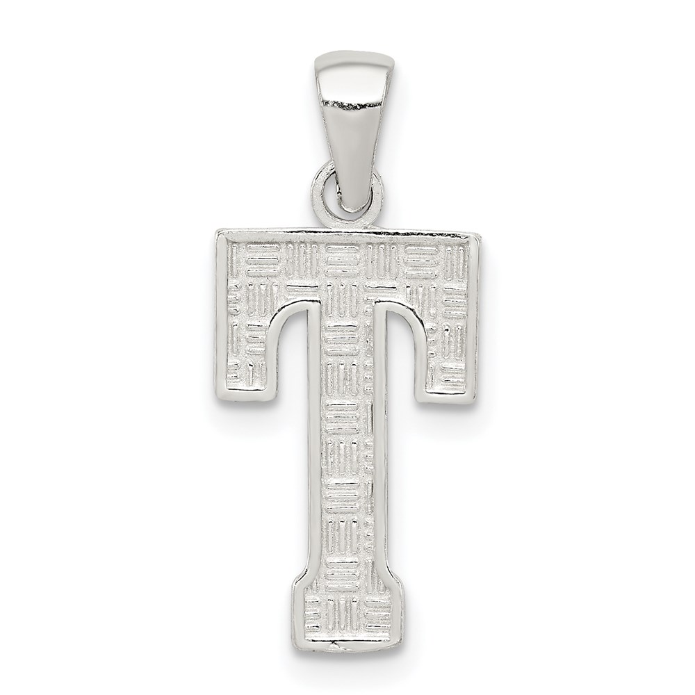 Sterling Silver, Sami Collection, Textured Block Initial T Pendant