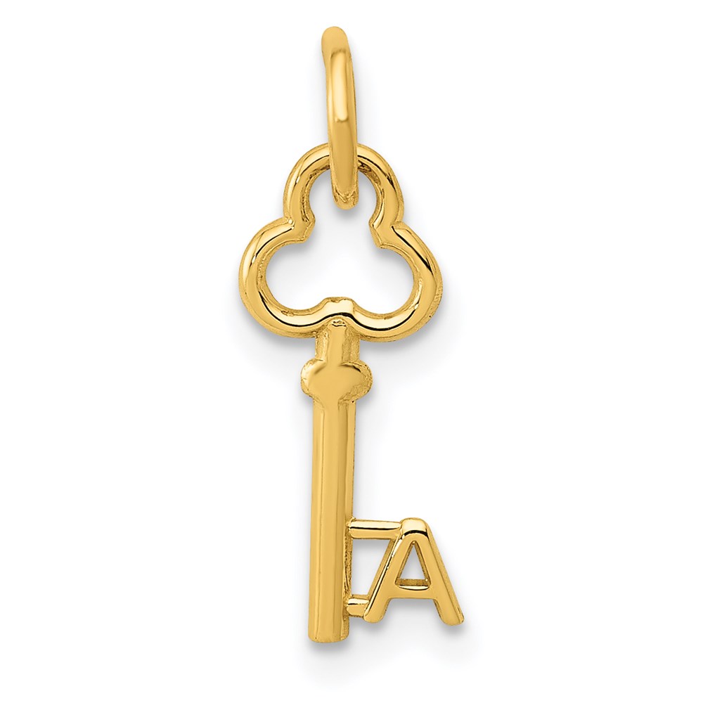 14k Yellow Gold, Hannah Collection, Mini Initial A Shamrock Key Charm