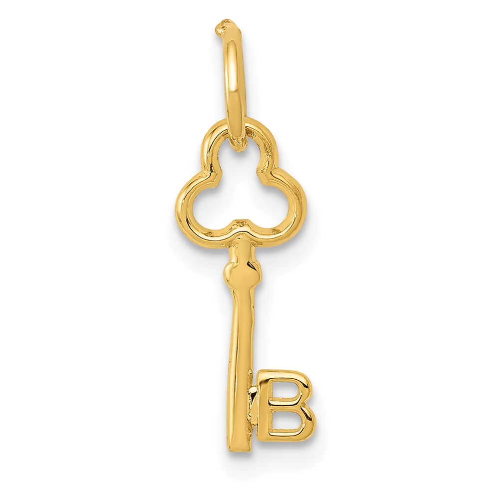 14k Yellow Gold, Hannah Collection, Mini Initial B Shamrock Key Charm