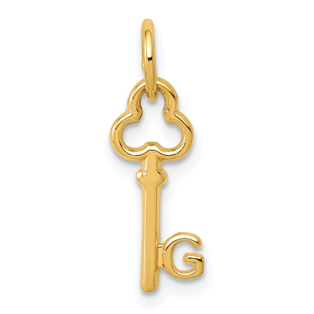14k Yellow Gold, Hannah Collection, Mini Initial G Shamrock Key Charm